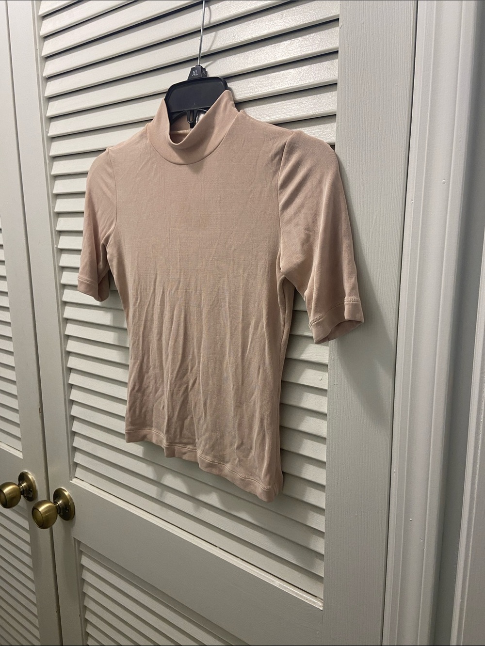 BCBG Short Sleeve Mock Neck Top in Blush